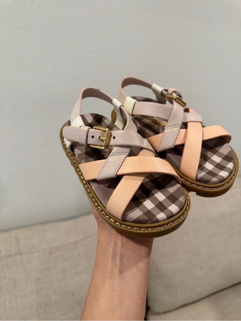 Burberry Pink & Peach Crisscross Kids Sandals